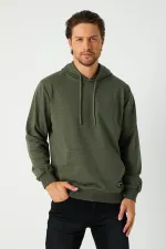 Sweat-shirt à capuche kaki pour homme avec poche kangourou