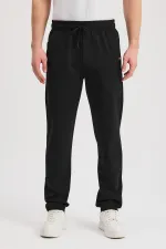 Black-Anthracite Men's Zippered Pocket Embroidery Detailed Straight Leg Relaxed Cut Daily 2-Pack Sweatpants MTLCE107