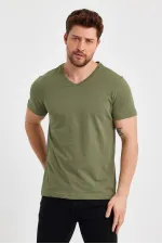 Erkek Pamuklu Kısa Kollu V Yaka T-shirt
