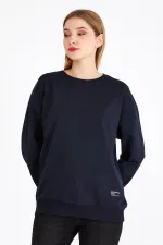 Women's Navy Blue Color Basic Crew Neck Sweatshirt