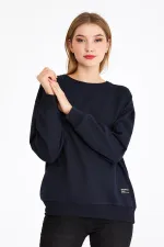 Women's Navy Blue Color Basic Crew Neck Sweatshirt