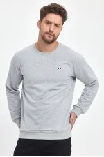 Erkek Gri Bisiklet Yaka Nakış Detaylı Regular Fit Sweatshirt