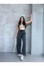 Lot de 3 pantalons de survêtement décontractés de saison pour femmes, à jambes larges et taille haute, coloris noir, bleu marine et anthracite