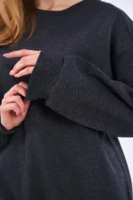 Sweat-shirt basique oversize en coton anthracite pour femme, col rond.