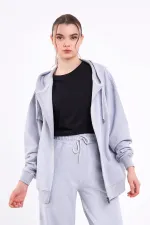 Ensemble de survêtement gris pour femme, coupe classique, taille élastique, capuche, oversize, saisonnier (haut et bas)