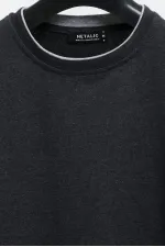 Sweat-shirt homme anthracite à col rond double et imprimé, coupe décontractée standard