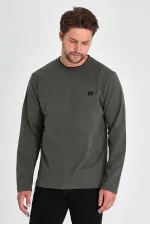 Erkek Haki Çift Bisiklet Yaka Baskı Detaylı Standart Rahat Kesim Sweatshirt