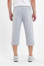 Erkek Cepleri Fermuarlı Gri Bermuda Diz Altı Kapri Beli Ayarlanabilir Lastikli Uzun Şort