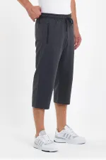 Erkek Cepleri Fermuarlı Antrasit Bermuda Diz Altı Kapri Beli Ayarlanabilir Lastikli Uzun Şort 