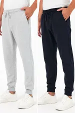 Pantalon de jogging épais noir anthracite pour homme (lot de 2), avec poches arrière, chevilles élastiquées, coupe classique, sans armature.
