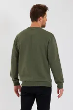Bisiklet Yaka Etiket Detayı İçi Pamuklu Erkek Sweatshirt