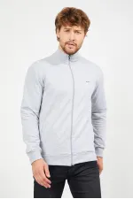 Gilet gris à manches longues et fermeture éclair pour homme