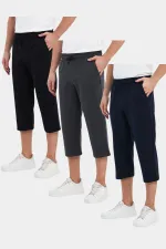 Erkek 3'Lü Yanları Cepli Bermuda Diz Altı Kapri Beli Ayarlanabilir Lastikli Uzun Şort