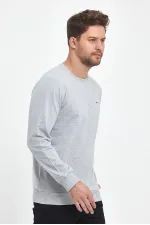 Erkek Gri Bisiklet Yaka Nakış Detaylı Regular Fit Sweatshirt