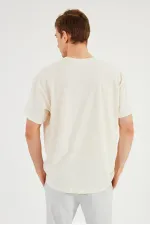 Leo Men's Oversize T-shirt 100% Cotton Crew Neck Printed Detail Basic T-shirt MTLCE81