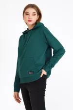 Women's Green Hooded Basic Knitted Sweatshirt