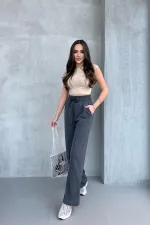 Kadın Mevsimlik Salaş Geniş Paça Yüksek Bel Antrasit Eşofman Altı