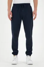 Pantalon de survêtement bleu marine pour homme, avec étiquette, poches arrière et latérales, coupe classique, taille élastiquée