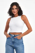 Kadın Beyaz Fitilli Görünümlü Askılı Kalın Basic Atlet