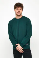 Erkek Koyu Yeşil Basic Bisiklet Yaka Sweatshirt 