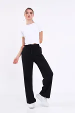 Kadın Mevsimlik Salaş Geniş Rahat Paça Yan Cepli Siyah Eşofman Altı