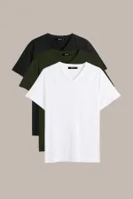 Men's Multicolored T-Shirt, Regular Fit, Relaxed Cut, V-Neck, 3-Pack Basic T-Shirts