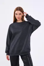 Sweat-shirt basique oversize en coton anthracite pour femme, col rond.