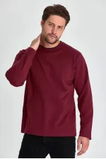 Sweat-shirt homme bordeaux à col rond double, coupe standard décontractée MTLCE68-BORDO