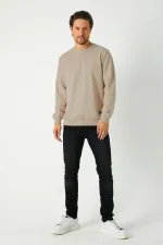 mmetalic Erkek Basic Bisiklet Yaka Bej weatshirt 