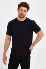 Erkek Basic Kolları Şeritli %100 Pamuk Bisiklet Yaka Regular Fit 3'Lü T-shirt