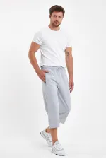 Erkek Cepleri Fermuarlı Gri Bermuda Diz Altı Kapri Beli Ayarlanabilir Lastikli Uzun Şort