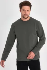 Erkek Haki Çift Bisiklet Yaka Standart Rahat Kesim Sweatshirt