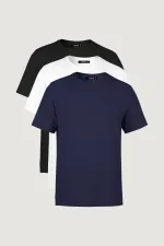 Erkek Çok Renkli T- Shirt Regular Fit Rahat Kesim Bisiklet Yaka 3'lü Basic Tişört Paketi