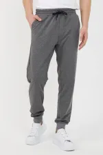 Erkek Regular Fit Rahat Kesim Beli Bağcıklı Jogger Cepli Lastikli Paça Siyah Eşofman Altı