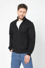 Gilet noir à manches longues et fermeture éclair pour homme