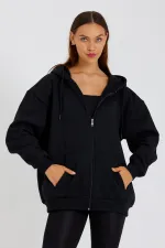 Gilet polaire zippé à capuche avec poche kangourou pour femme