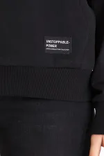 Women's Black Hooded Basic Knitted Sweatshirt