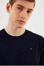 T-shirt homme à col rond, 100 % coton, détails brodés, bleu marine basique MTLCE89