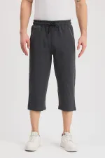 Erkek Yanları Cepli Siyah-Lacivert-Antrasit Bermuda Diz Altı Kapri Beli Ayarlanabilir Lastikli 3'lü Uzun Şort