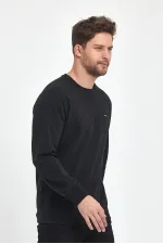 Erkek Siyah Bisiklet Yaka Nakış Detaylı Regular Fit Sweatshirt