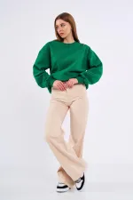 Sweat-shirt basique oversize en coton vert pour femme, col rond.