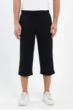 Short bermuda noir pour homme, longueur genou, style capri, avec poches latérales et taille élastique ajustable MTLCE74