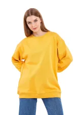 Sweat-shirt basique oversize en coton jaune pour femme, col rond.