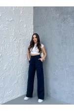 Siyah-Antrasit Kadın Mevsimlik Salaş Geniş Paça Yüksek Bel 2'li Eşofman Altı