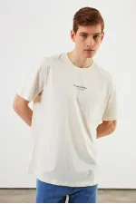 Leo Men's Oversize T-shirt 100% Cotton Crew Neck Printed Detail Basic T-shirt MTLCE81