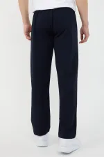 Men's Black and Navy Blue Sweatpants with Two Zipper Pockets, Embroidered Detail, Straight Leg, and Relaxed Fit.