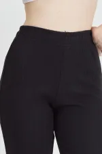 Siyah Fitilli Geniş Paça Pamuklu İnce Yüksek Bel Kadın Eşofman Altı