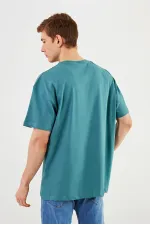 T-shirt oversize homme Leo 100 % coton, col rond, imprimé, modèle basique MTLCE84