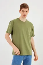 Leo Men's Oversize T-Shirt 100% Cotton Pocket Detail Crew Neck Basic T-Shirt MTLCE75