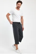 Erkek Yanları Cepli Antrasit Bermuda Diz Altı Kapri Beli Ayarlanabilir Lastikli Uzun Şort MTLCE74